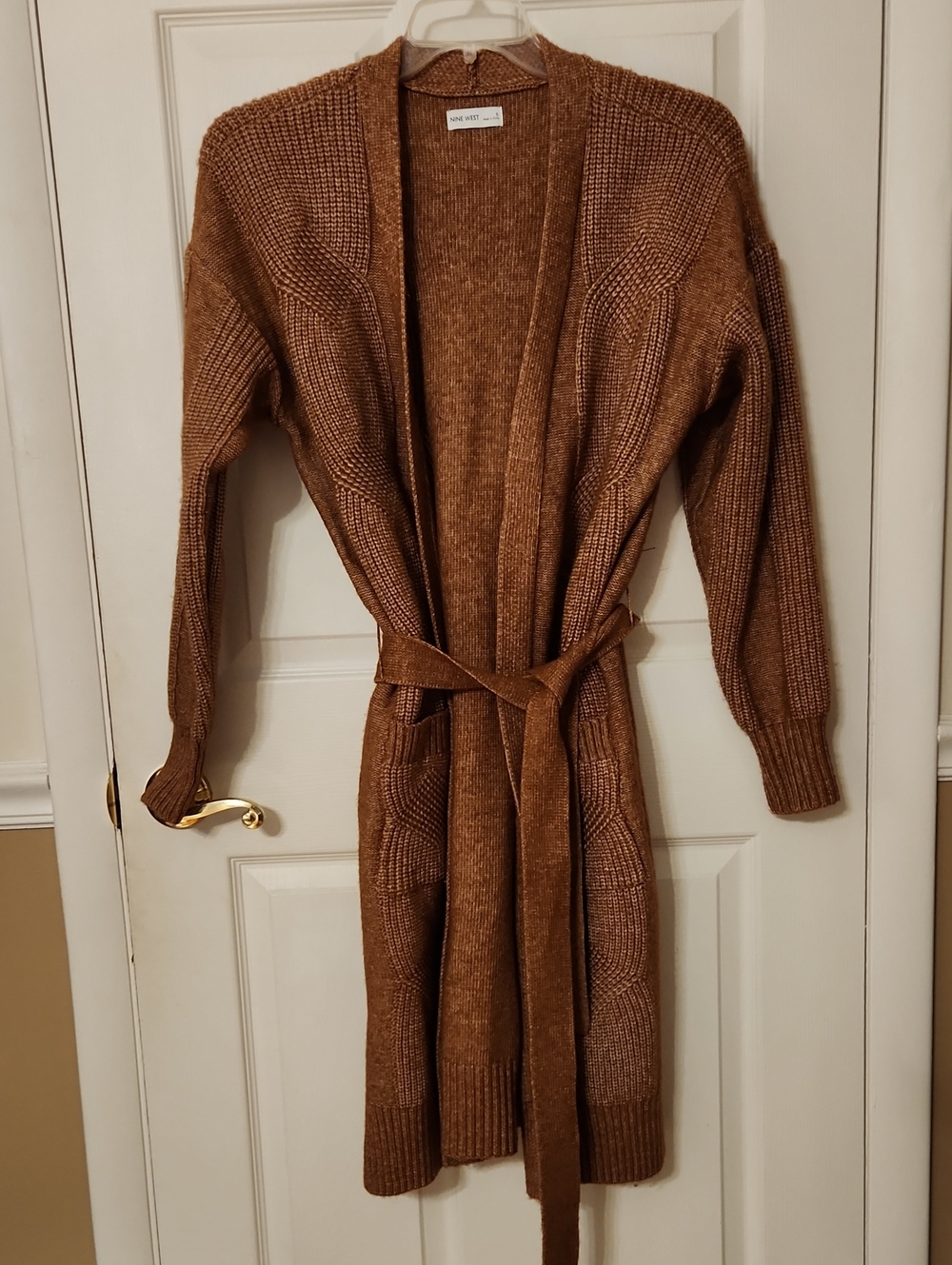 Nine West Camel Belted Long Cardigan NWT Size Small